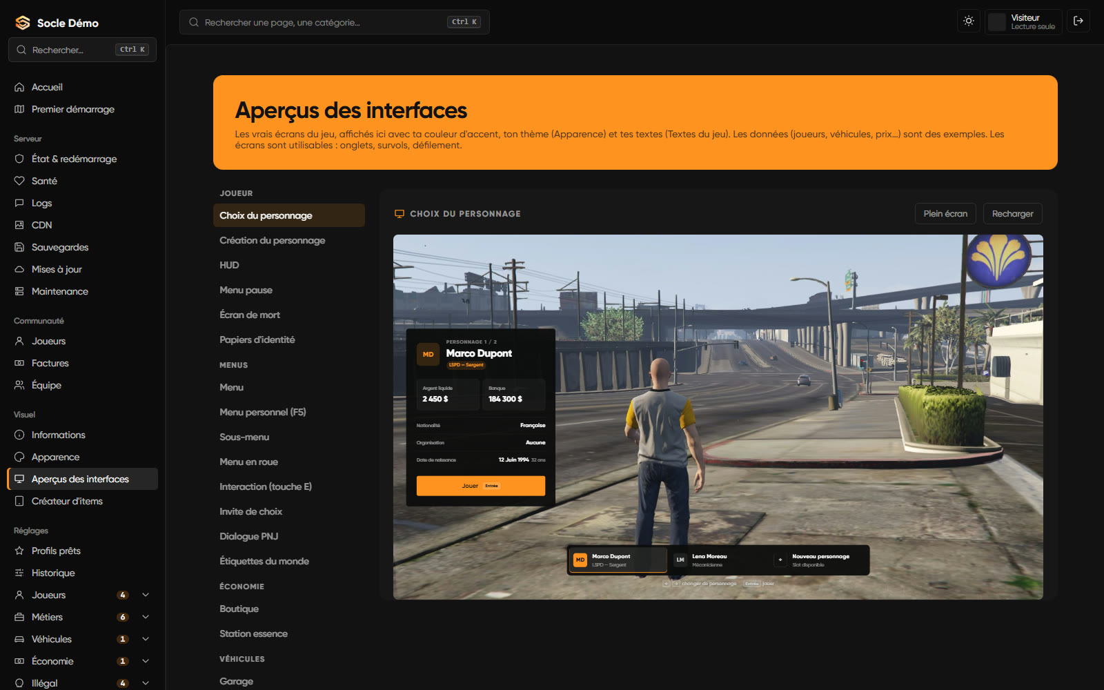 Aperçus des interfaces